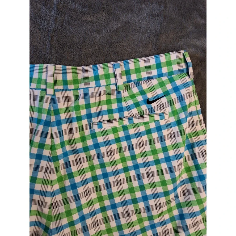 Nike Golf Dri-FIT Plaid Shorts Mens 36 Green Blue White Check‎ Performance Sport